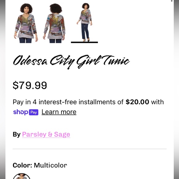 Parsley & Sage Odessa City Girl Tunic Size Small NWOT - Picture 8 of 13